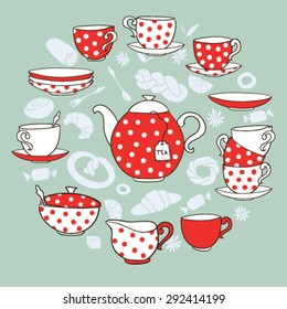 Vector TeaTime illustration, with polka-dot tea porcelain