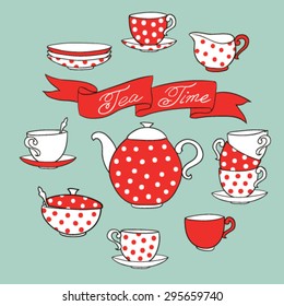 Vector TeaTime illustration, with polka-dot tea porcelain