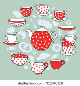 Vector TeaTime illustration, with polka-dot tea porcelain