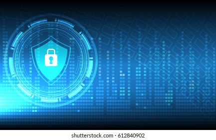 Vector tech circle with security mechanism on blue background,protection concept.