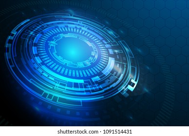 Vector tech circle with various technological elements on blue color background.