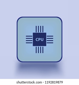 Vector tech icon computer chip. The micro processor CPU is in a flat style. Text: CPU.