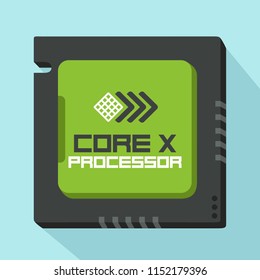 Vector Tech Icon Computer Processor. Image CPU Chip With Text: Core X Processor.