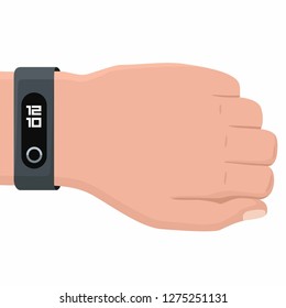 Vector tech icon hand with fitness bracelet. Hand illustration with smart bracelet in flat style.