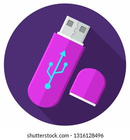 Vector tech icon usb flash drive. Illustration of a flash drive device in flat minimalism style.