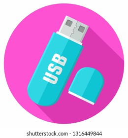 Vector tech icon usb flash drive. Illustration of a flash drive devicein flat minimalism style.