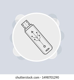 Vector tech icon USB flash drive. On the red flash drive connection sign. Illustration USB in flat style