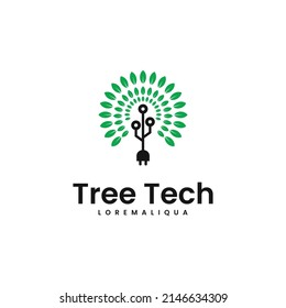 diseño del logotipo del circuito eléctrico del árbol de tecnología vectorial