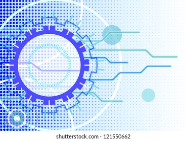Vector technical abstract blue background with circle forms in horizontal format