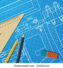 Vector technical blueprint of heavy machinery. Engineer illustration