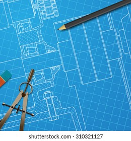 Vector technical blueprint of heavy machinery. Engineer illustration