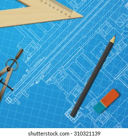 Vector technical blueprint of heavy machinery. Engineer illustration