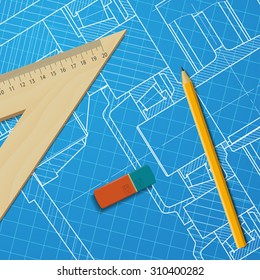 Vector technical blueprint of heavy machinery. Engineer illustration