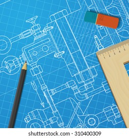 Vector technical blueprint of heavy machinery. Engineer illustration