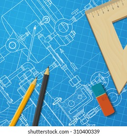 Vector technical blueprint of heavy machinery. Engineer illustration