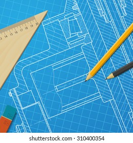 Vector technical blueprint of heavy machinery. Engineer illustration