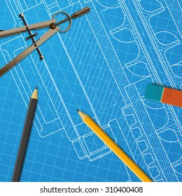 Vector technical blueprint of heavy machinery. Engineer illustration