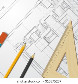 Vector technical blueprint of heavy machinery. Engineer illustration