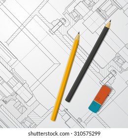 Vector technical blueprint of heavy machinery. Engineer illustration