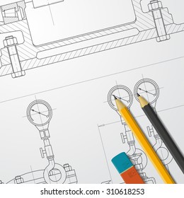 Vector technical blueprint of heavy machinery. Engineer illustration