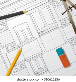 Vector technical blueprint of heavy machinery. Engineer illustration