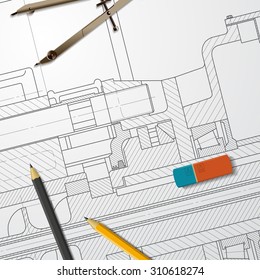 Vector technical blueprint of heavy machinery. Engineer illustration