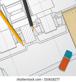 Vector technical blueprint of heavy machinery. Engineer illustration