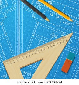Vector technical blueprint of  mechanism. Engineer illustration