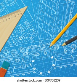 Vector technical blueprint of  mechanism. Engineer illustration
