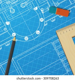Vector technical blueprint of  mechanism. Engineer illustration