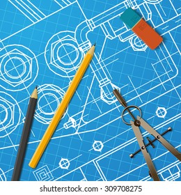 Vector technical blueprint of  mechanism. Engineer illustration