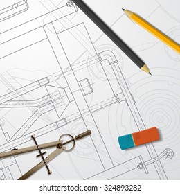 Vector technical blueprint of  mechanism. Engineer illustration