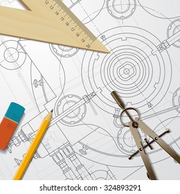 Vector technical blueprint of  mechanism. Engineer illustration
