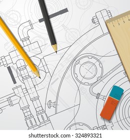 Vector technical blueprint of  mechanism. Engineer illustration