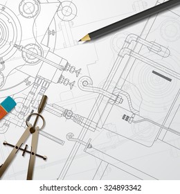 Vector technical blueprint of  mechanism. Engineer illustration