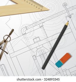 Vector technical blueprint of  mechanism. Engineer illustration
