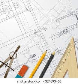 Vector technical blueprint of  mechanism. Engineer illustration
