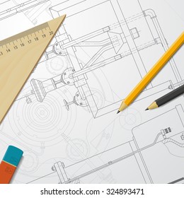 Vector technical blueprint of  mechanism. Engineer illustration