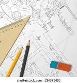 Vector technical blueprint of  mechanism. Engineer illustration