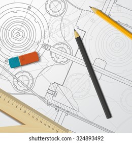 Vector technical blueprint of  mechanism. Engineer illustration