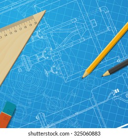 Vector technical blueprint of  mechanism. Engineer illustration