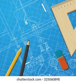 Vector technical blueprint of  mechanism. Engineer illustration