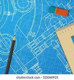 Vector technical blueprint of  mechanism. Engineer illustration