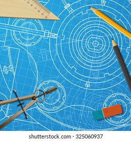 Vector technical blueprint of  mechanism. Engineer illustration