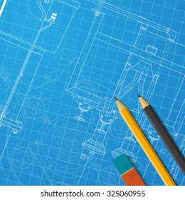 Vector technical blueprint of  mechanism. Engineer illustration