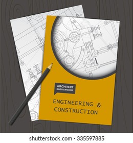 Vector technical blueprint of  mechanism. Engineer illustration. Set of corporate identity templates. Vector illustration. Eps10