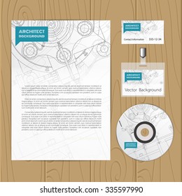 Vector technical blueprint of  mechanism. Engineer illustration. Set of corporate identity templates. Vector illustration. Eps10