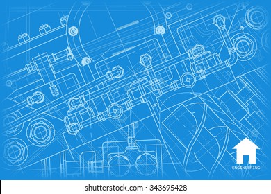 Vector technical blueprint of mechanism. Engineer illustration.  Architect background
