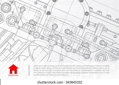 Vector technical blueprint of mechanism. Engineer illustration.  Architect background