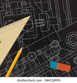 Vector technical blueprint of  mechanism. Engineer illustration